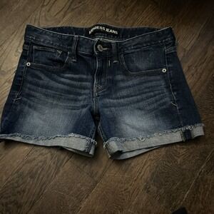 Express Jeans Cut Off Denim Shorts Size 4, 4" frayed cuffed bottom, 7.5" rise